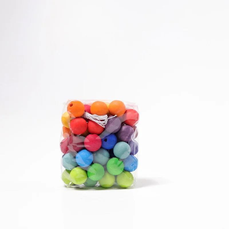 60 Wooden Small Beads - Rainbow Wood Beads - Grimm's