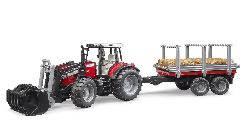 bruder Massey Ferguson 7480 mit Frontlader und Holzanhänger