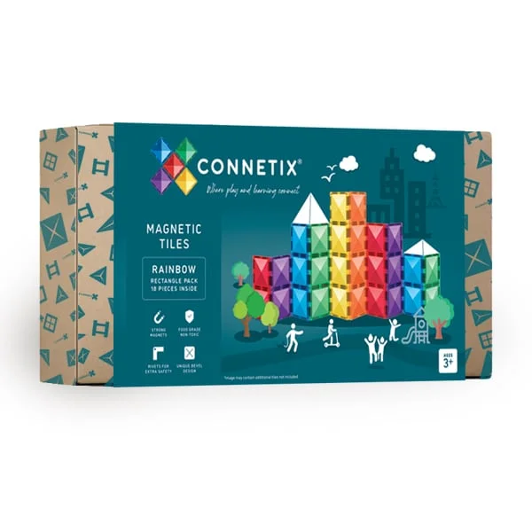 Connetix Tiles 18 pce Rainbow Rectangle Pack