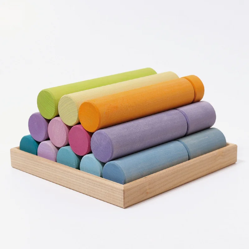 Large Wooden Building Rollers - Pastel - Grimm's Wooden Toys