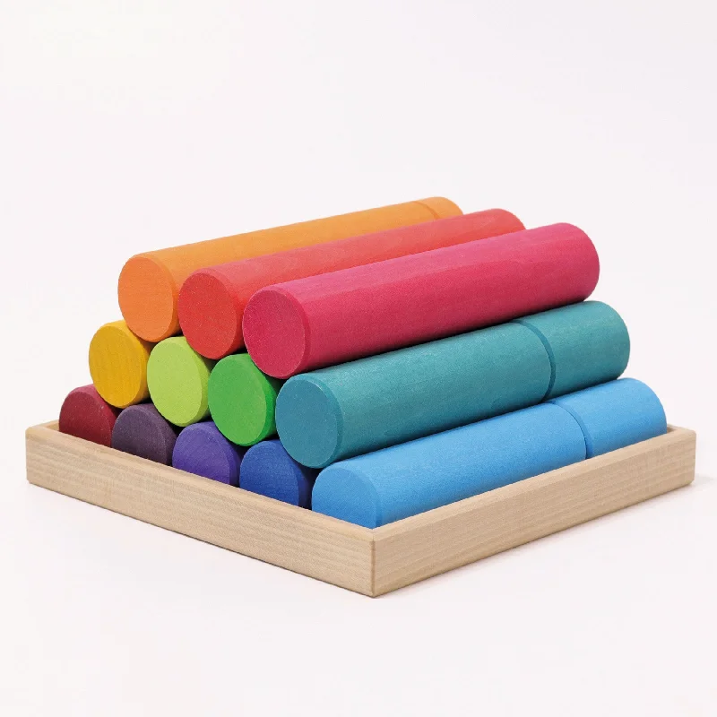 Large Wooden Building Rollers - Rainbow - Grimm's Wooden Toys