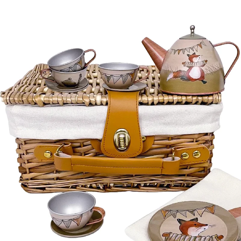 Musicians Tin Tea Set in a Wicker Basket