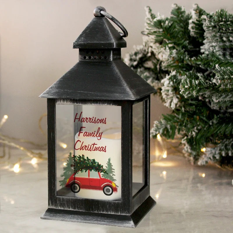 Personalised 'Driving Home For Christmas' Rustic Black Lantern - Personalise It!