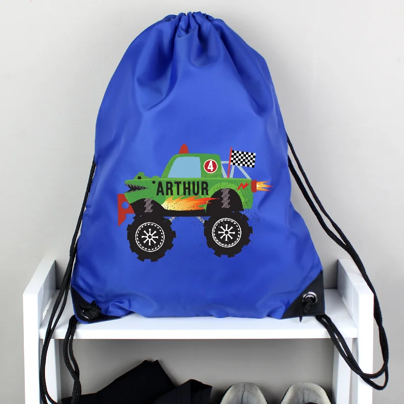 Personalised Monster Truck Blue Kit Bag - Personalise It!