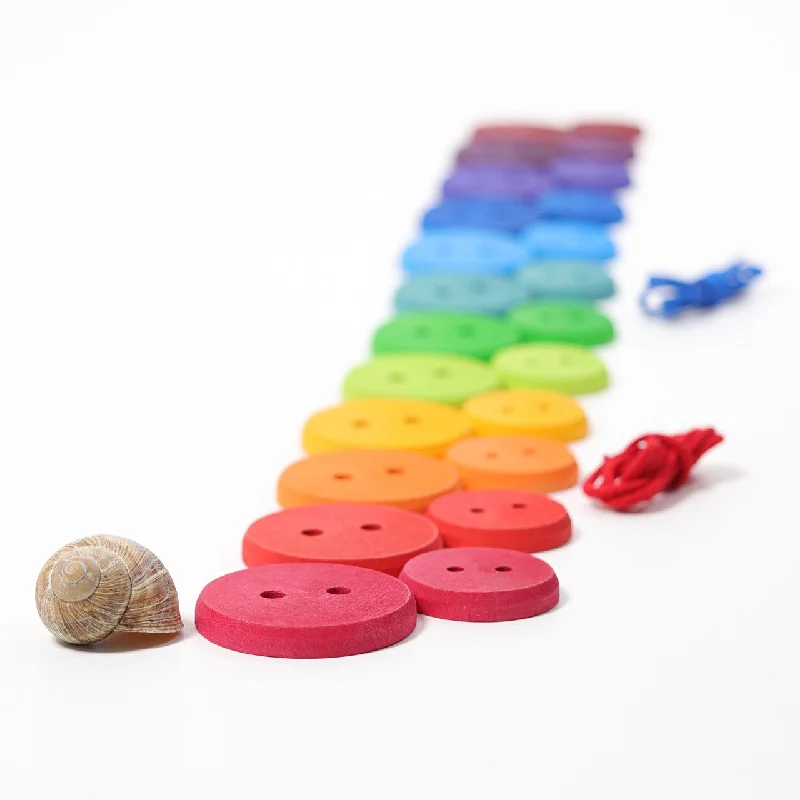 Rainbow Large Wooden Buttons - Loose Parts and Lacing Game - Grimm's