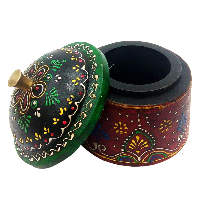 Wooden Embossed Traditional Dibbi in Green & Maroon (Sold By 10 PCS)