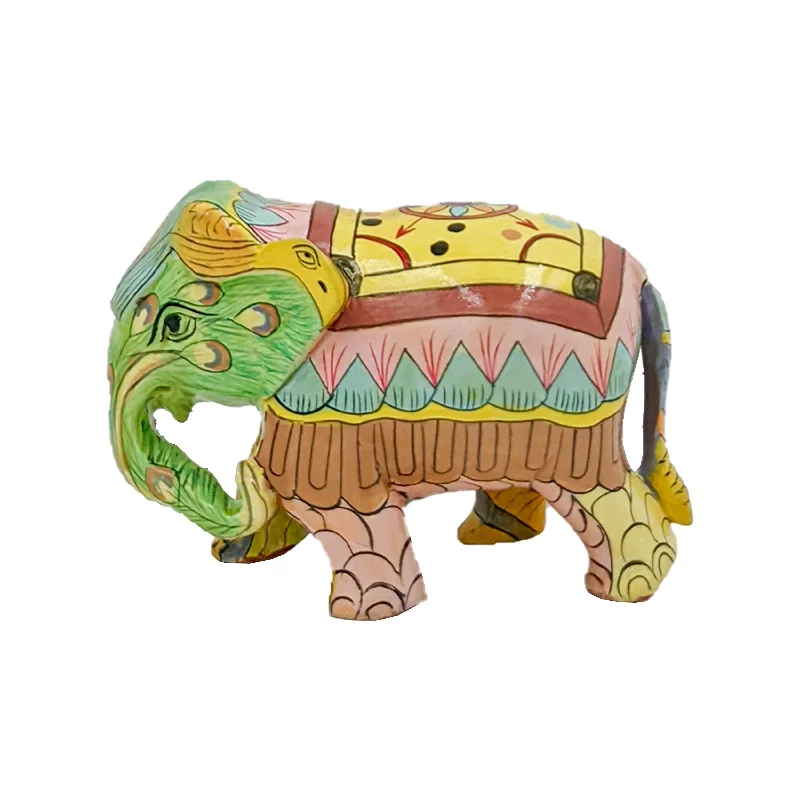 Wooden Handicraft Painted Carved Elephant 3-Inch