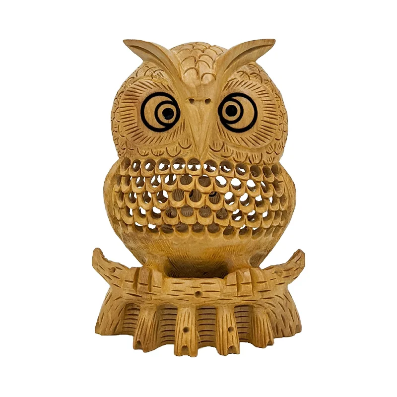 Wooden Handmade Carved Owl Statue 5-Inch