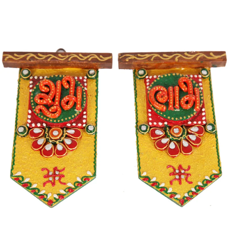 Wooden Kundan Crafted Hut-Shaped Shubh Labh Door Toran (Sold By 10 PCS)