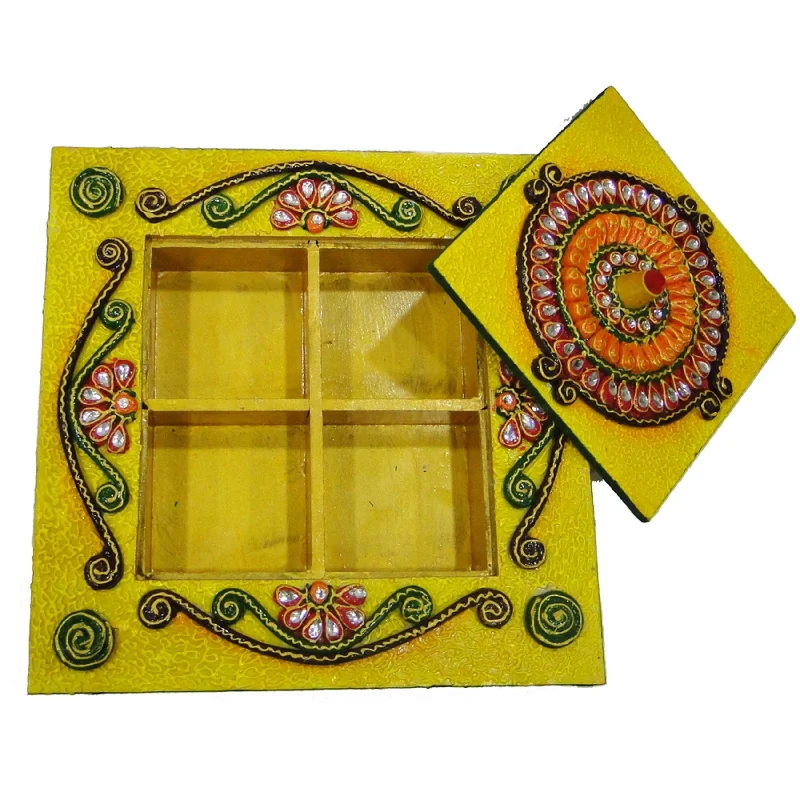 Wooden Kundan Handicrafts Dry Fruit Box – Elegant Diwali Storage (Sold By 10 PCS)