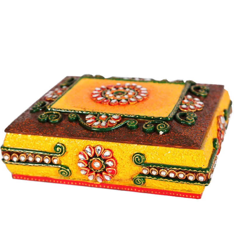 Wooden Kundan Meenakari & Beads Crafted Dry Fruit Gift Box (Sold By 10 PCS)