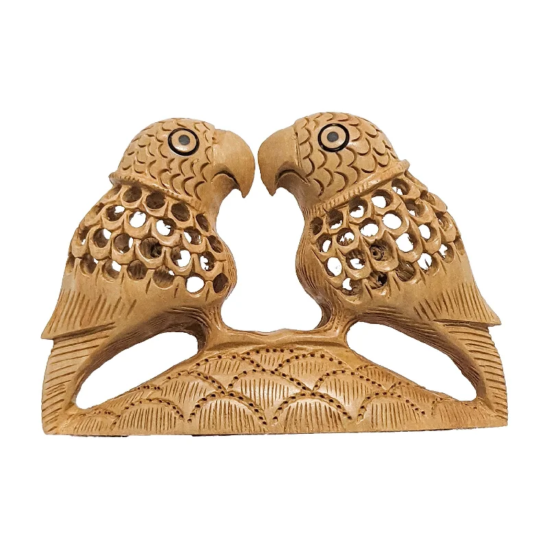 Wooden Parrot Couple Statue