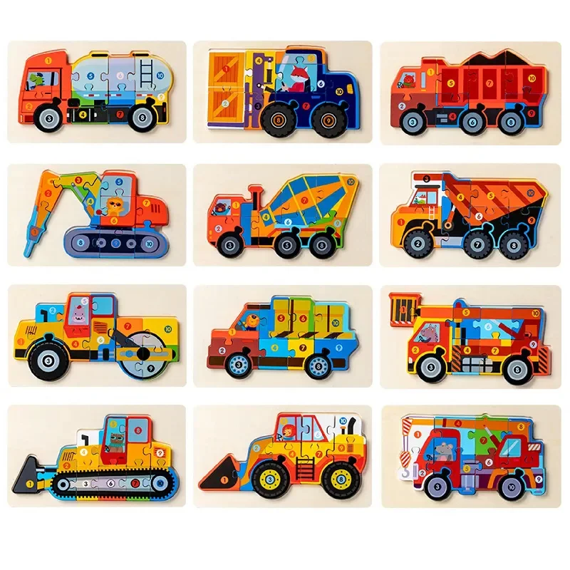 Wooden Puzzle Engineering Vehicle Toy