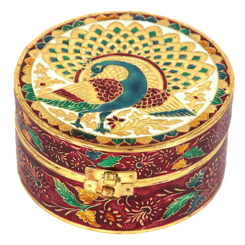 Wooden Round Box with Meenakari Work – Handcrafted Ethnic Storage (Sold By 10 PCS)