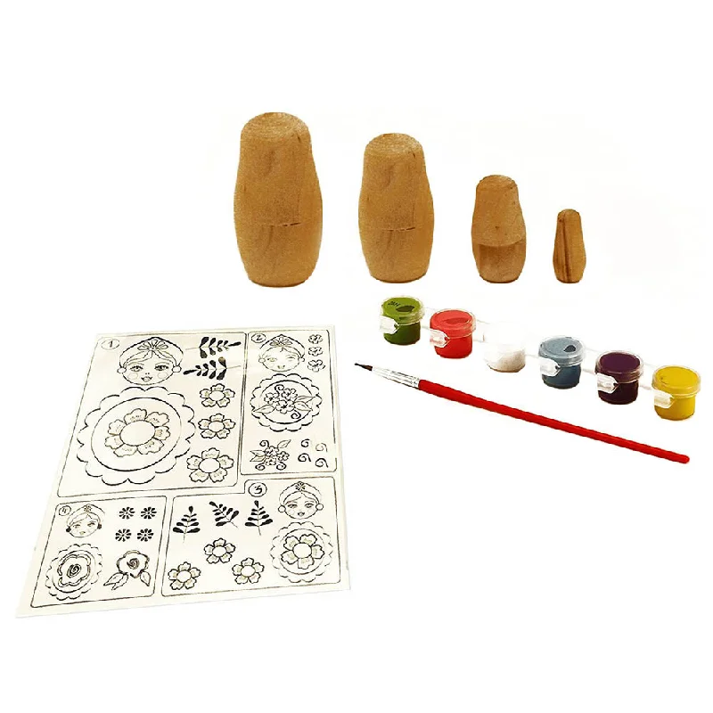 Amav Wooden Russian Nesting Dolls Babushka Painting Craft Kit - 4 Dolls